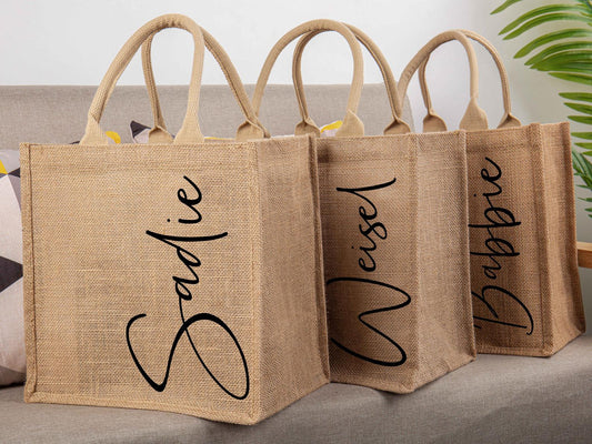 Personalized Signature Burlap Tote Bag