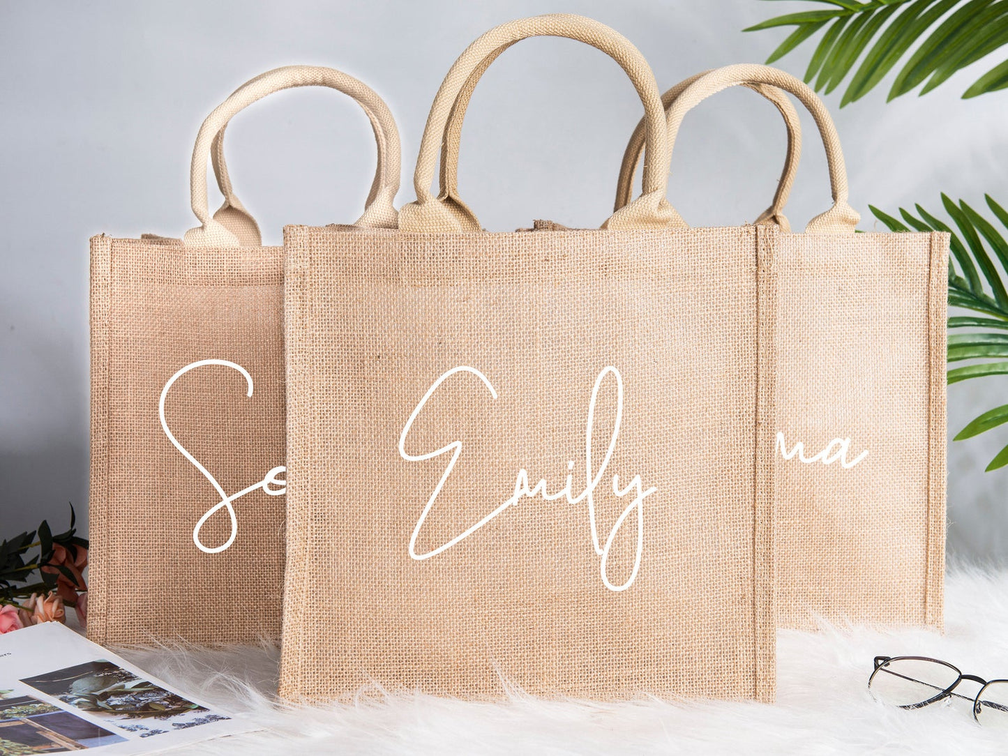 Personalized Signature Burlap Tote Bag