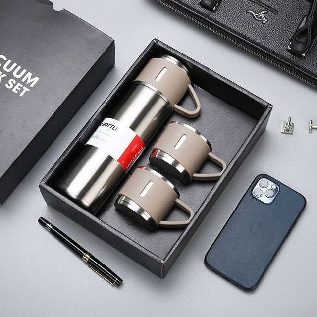 3 In 1 set of  Thermos Mug Leak_Proof Travel Thermo Cup for Tea Water Coffee Thermo Cafe 500ML Double Stainless Steel