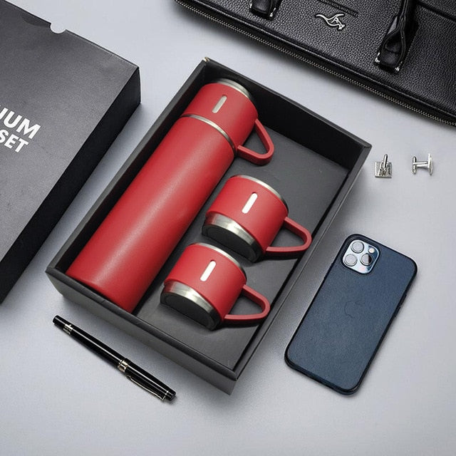 3 In 1 set of  Thermos Mug Leak_Proof Travel Thermo Cup for Tea Water Coffee Thermo Cafe 500ML Double Stainless Steel