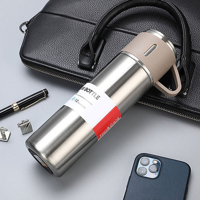 3 In 1 set of  Thermos Mug Leak_Proof Travel Thermo Cup for Tea Water Coffee Thermo Cafe 500ML Double Stainless Steel